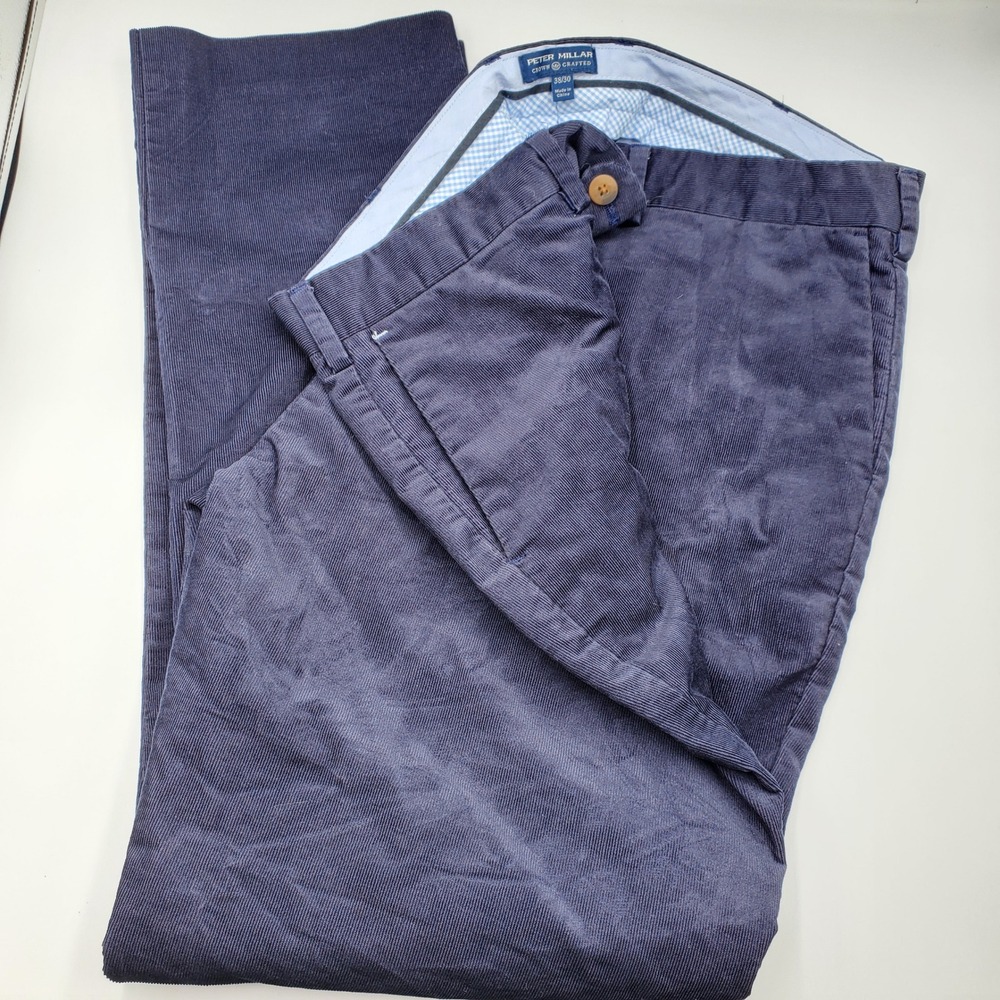 Peter Millar Crown Crafted Mens Navy Corduroy Pants 38(36)x30 Flat Front flawed